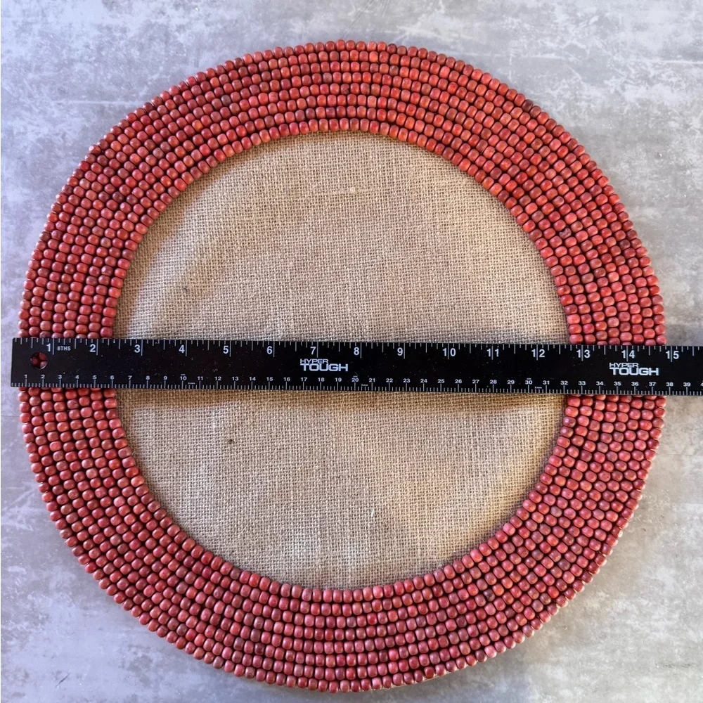 Cost Plus World Market Round Jute Beaded Charger Tan, Burgundy